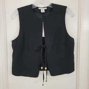 NEW Christian Lacroix Black Front Tie Vest Blouse Scoop Neck Sleeveless. Sz- S